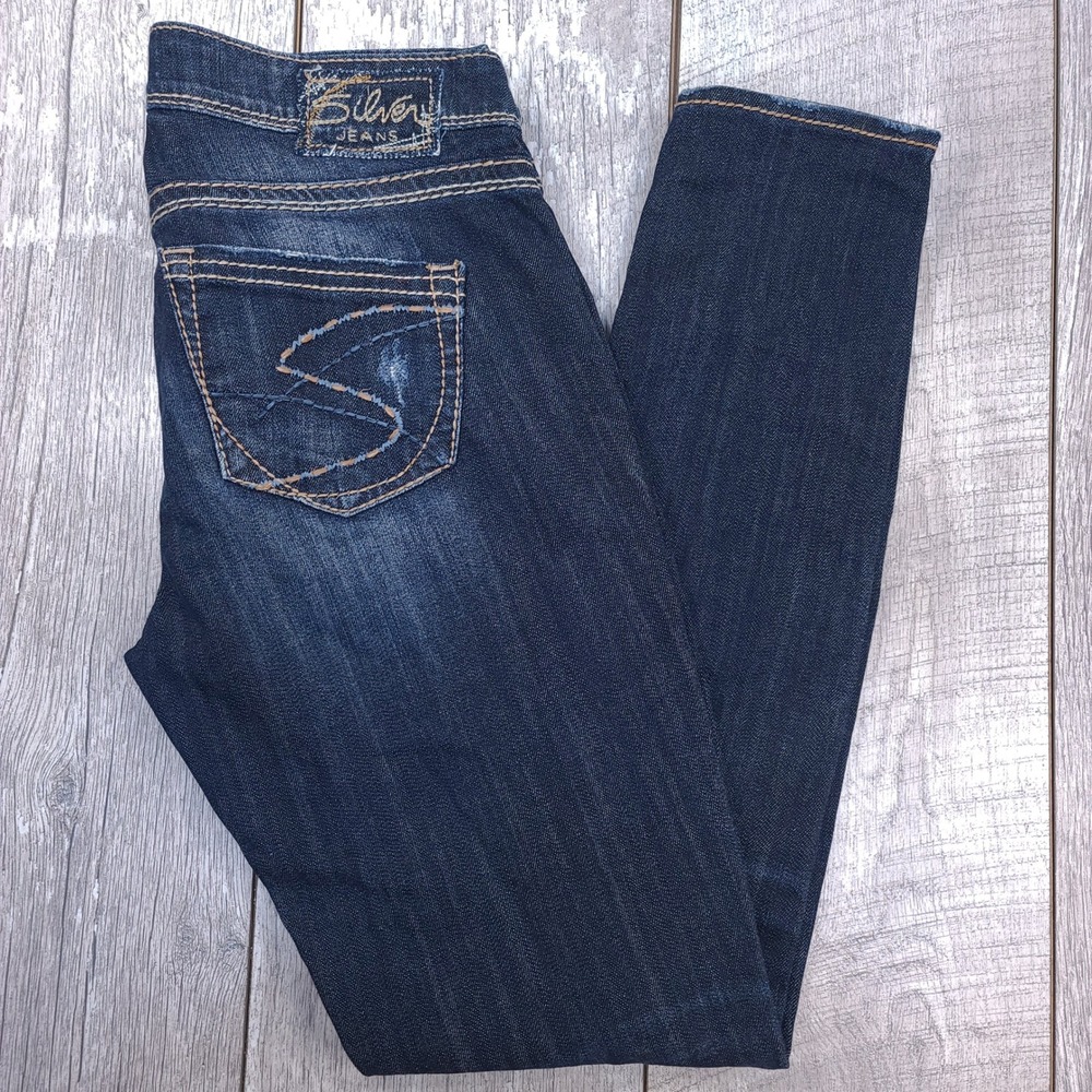 Silver Jeans Kelli Relaxed Skinny Women 26 Dark Wash Contrast Stitch Denim